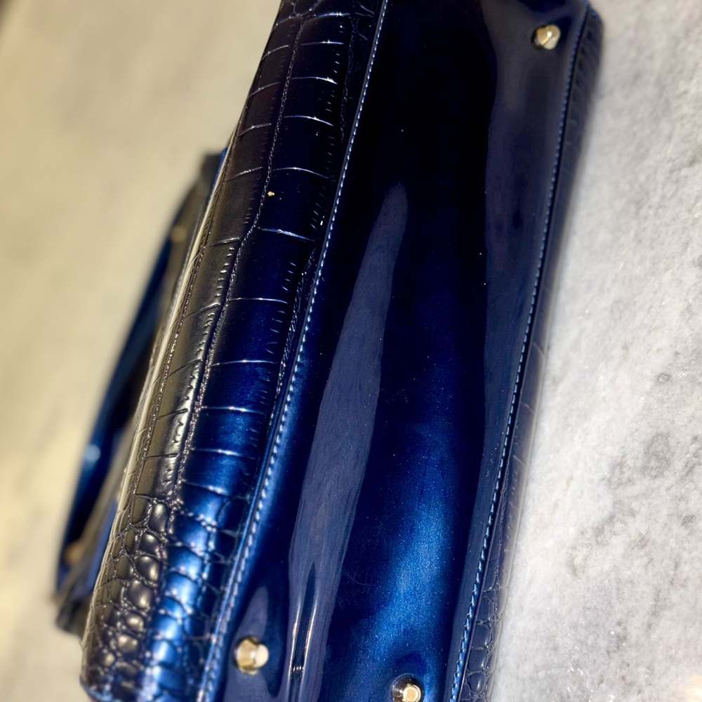 Blue Croc Embossed Satchel with Gold-Tone Hardware - Picture 15 of 16